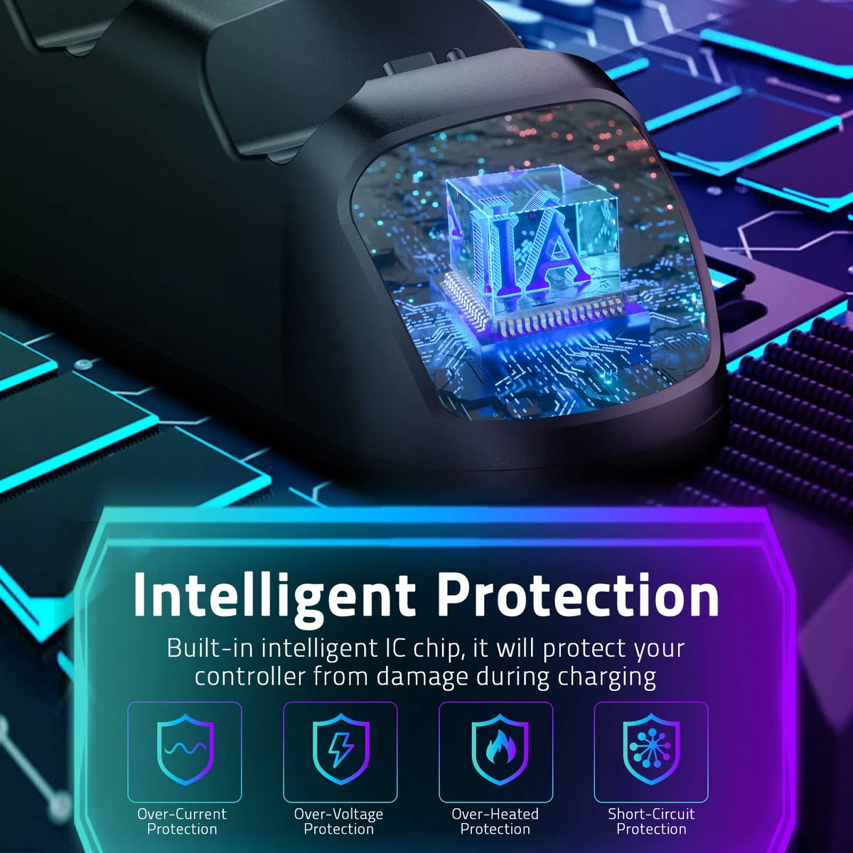 Cargador Mando PS4, Estación de Carga USB, Protección Inteligente con LED Indicador para Sony Playstation 4/ PS4 / PS4 Pro / PS4 Slim12