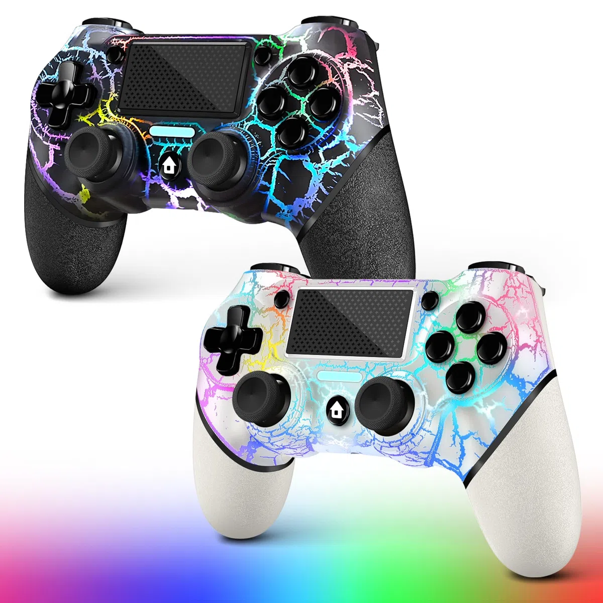 AceGamer 2 Pack Mando Inalámbrico para PS4，Mando de Juego para PS4/Pro/Slim/PC，Gamepad Joystick con Turbo/Botón Trasero/Doble Vibración/6-Axis Sensor Giroscópico (Grietas en blanco y negro)