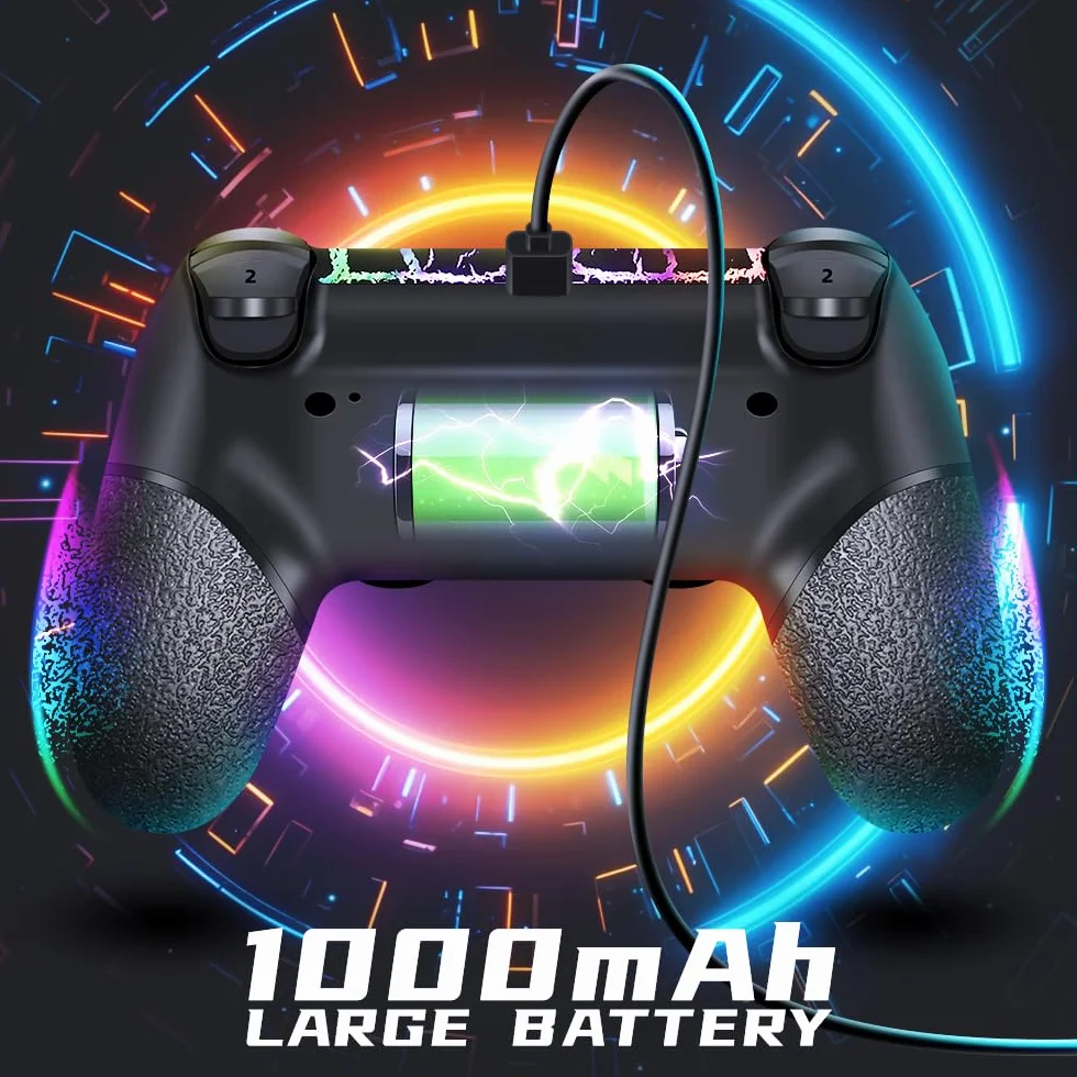 AceGamer OLED Mando Inalámbrico para PS4, Crack Negro Diseño Personalizado con Luz RGB, Batería de 1000mAh, Jack de Audio de 3.5mm y Función Turbo, Compatible con PS4/Slim/Pro y Windows PC