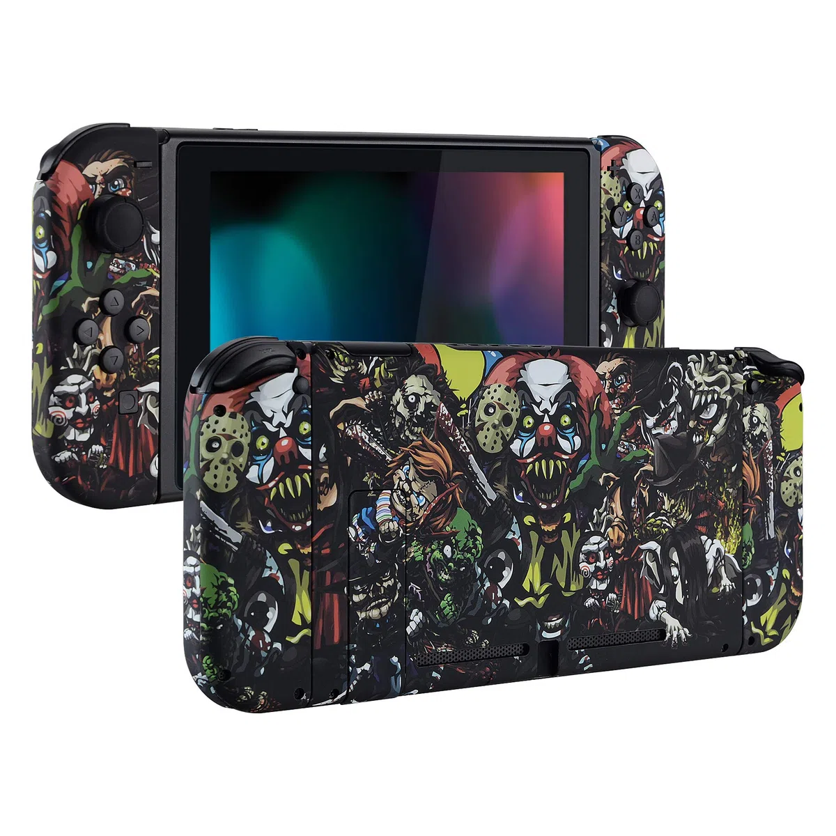 eXtremeRate Carcasa con Botones para Nintendo Switch - Funda Protectora de Reemplazo para Joycons y Consola, Shell Placa con Teclas para Nintendo Switch Accesorios (Fiesta de Miedo)