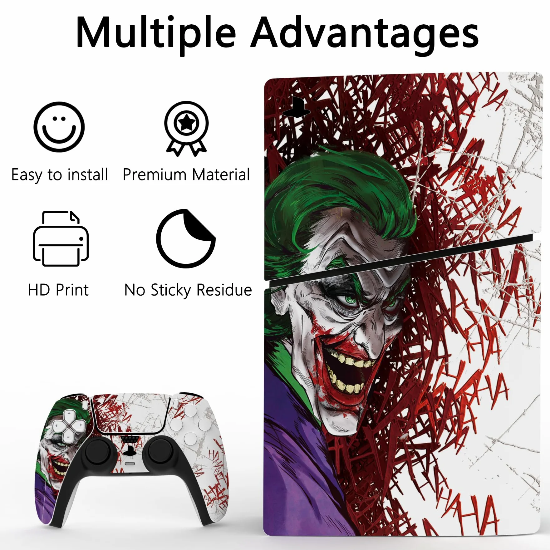 PlayVital Adhesivo Completo para ps5 Slim Digital Edición - Pegatina de Vinilo para Consola, Mando, Auriculares, Estación de Carga y Control Remoto, Protector Duradero (Clown Hahaha)