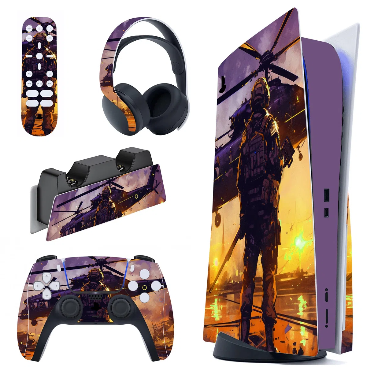 PlayVital Calcomanía Vinilo para ps5 Edición Disc - Pegatina Completa para Consola, Control, Estación de Recarga, Control Remoto y Audífonos, Skins Cubierta Protectora Adhesiva(Amanecer)