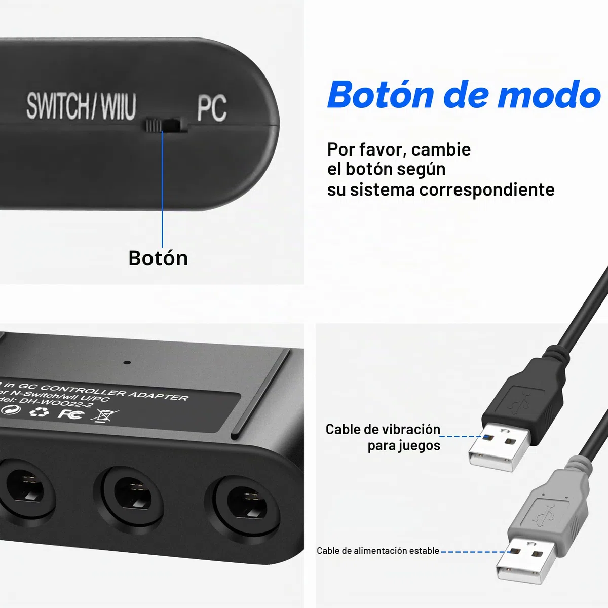 MEIRIYFA Adaptador de controlador Gamecube para Switch, compatible con Super Smash Bros, 4 puertos con características turbo y vibración