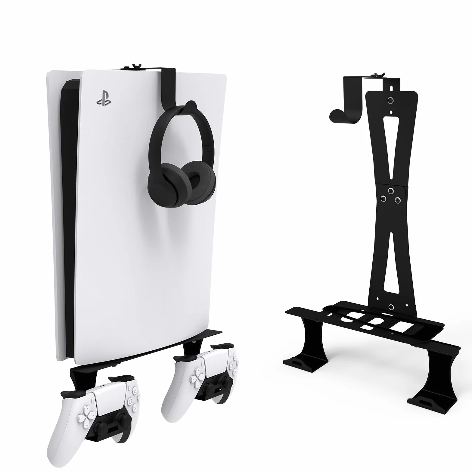 Soporte de Pared para PS5/PS5 Slim/PS5 Pro Soporte de Pared para Consola PS5/PS5 Slim con Soporte para Controlador y Soporte para Auriculares - Accesorios PS5 de Metal sólido - Negro