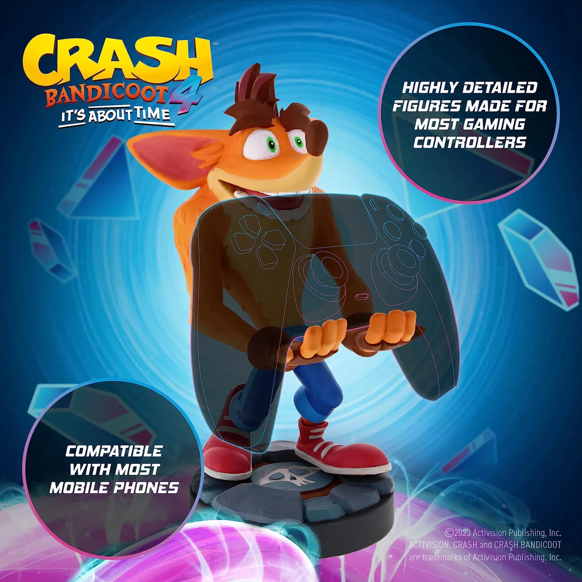Cableguys Crash Bandicoot 4 Soporte Mando y Movil - Figuras Soporte para movil y Mando, Compatible con Xbox, PlayStation y la mayoría de mandos estándar, Accesorios Escritorio para Setup Gaming