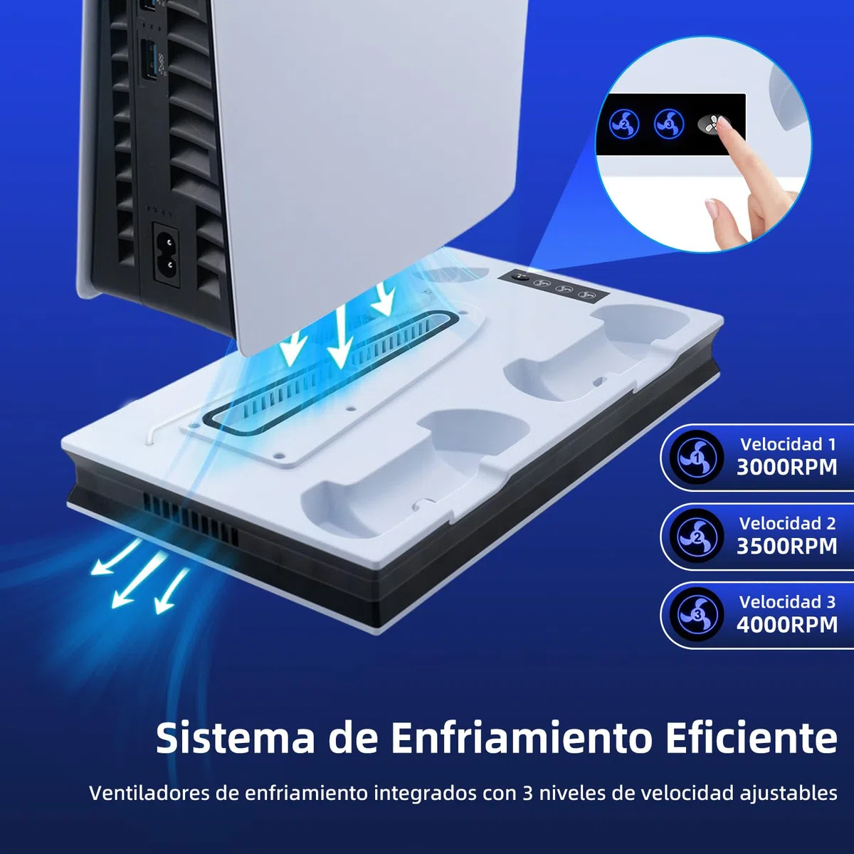 Wigearss PS5/PS5 Slim/PS5 Pro Soporte Vertical Ventiladores de Refrigeración y Estación de Carga de Dual Dontrolador, Soporte Multifuncional con Iluminación LED para Consola PS5/PS5 Slim/PS5 Pro