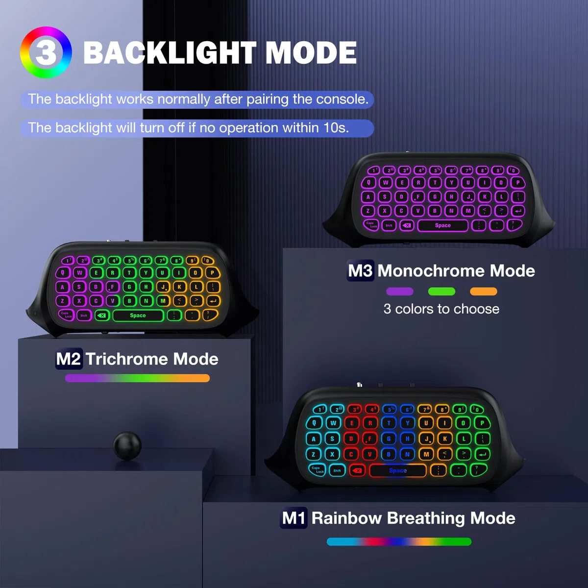 MoKo Teclado Inalámbrico con RGB Retroiluminación Colorida para Controlador Xbox One/One S/Series S/Series X/Elite/Elite 2, Mini Teclado de Xbox con Receptor 2,4G y Conector de Audio 3,5mm, Negro