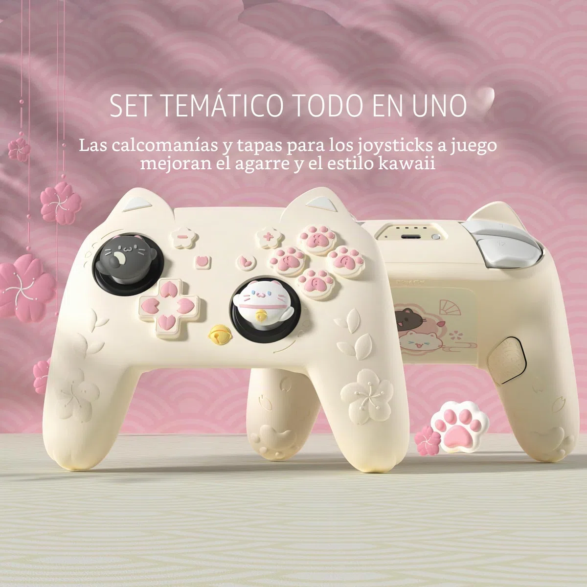 PlayVital Funda de Silicona para Nintendo Switch 2 Pro Mando - Carcasa Protectora Kawaii con Tapas de Botón Trasero & Grips para Joystick & Pegatina - Diseño Gatito Lindo (Amarillo Antiguo)