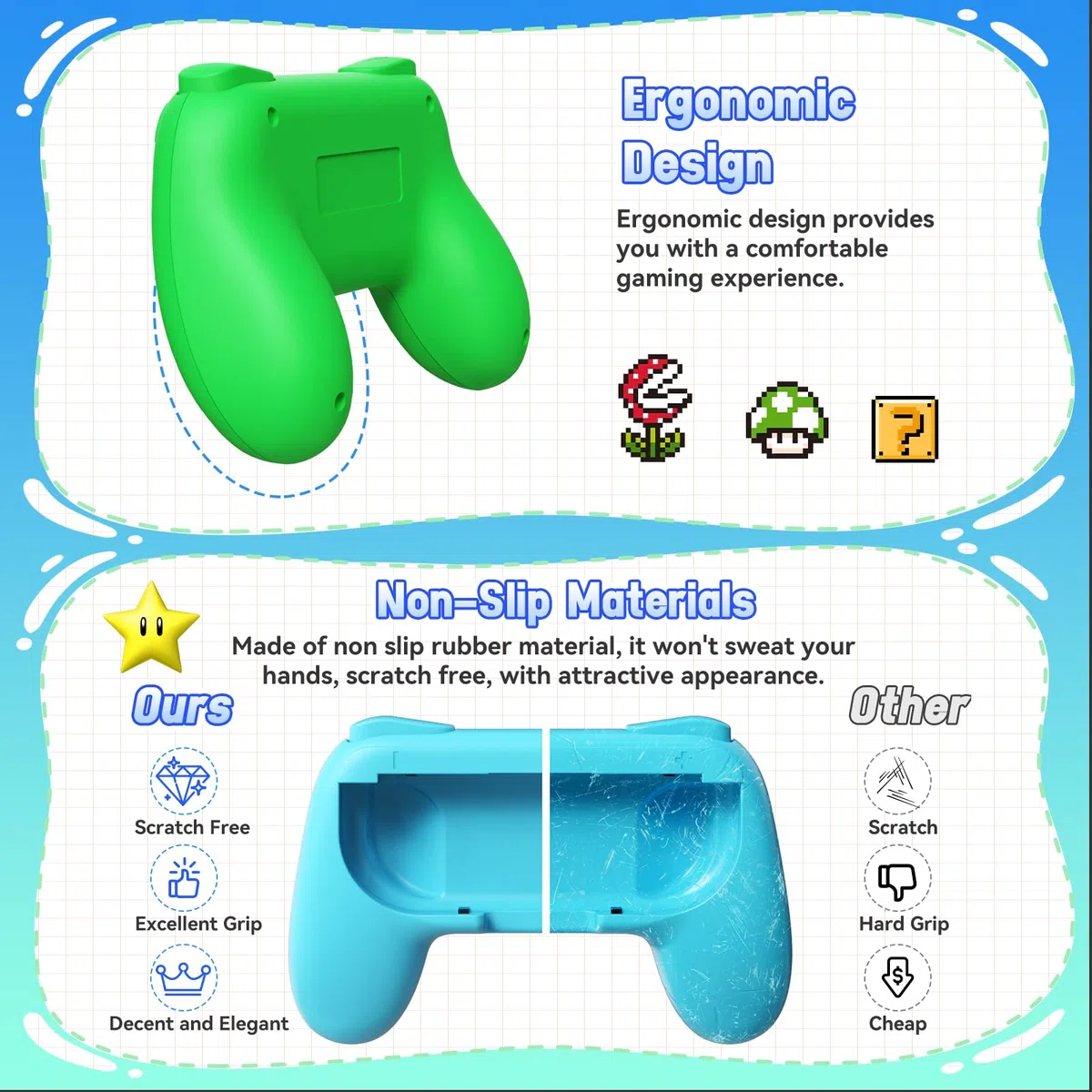 FASTSNAIL Juego de 4 empuñaduras compatibles con Nintendo Switch para Joy Con, controlador de agarre resistente al desgaste para Joy con y modelo OLED con agarre de 12 pulgares