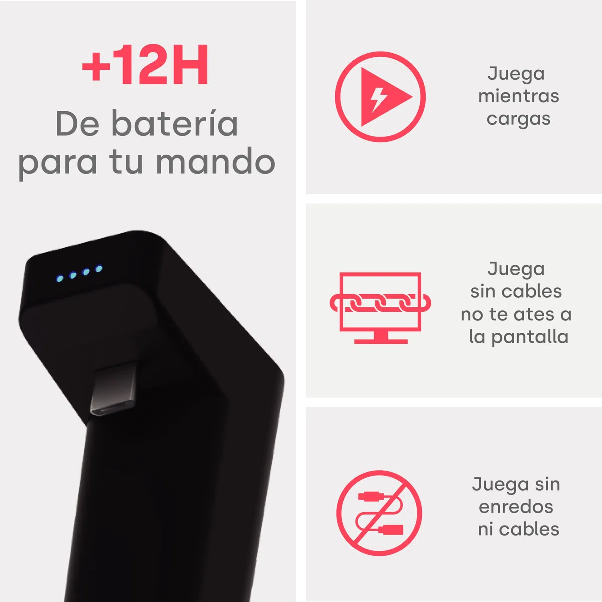 Remotto4 - Cargador para Mando de PS4 Inalámbrico - +12 Horas de Autonomía - Batería Portatil Fácil de Transportar - Sin Cables, Juega Mientras Carga - Larga Duración