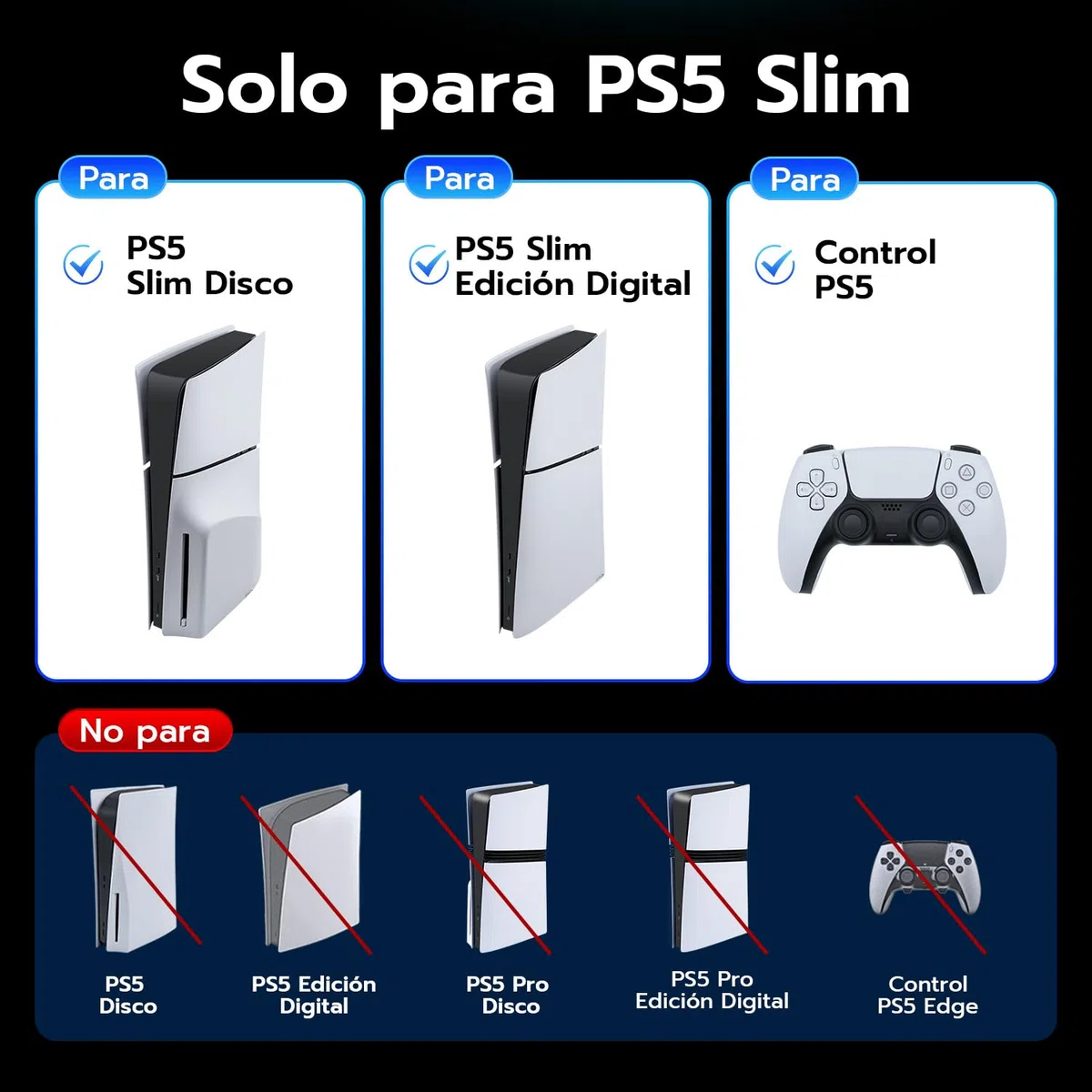 Soporte para PS5 Slim, Estación de Carga con LED para PS5 Slim Digital/Disc Edition, Base de Cargador para Controlador Dual PS5 con Soporte para Auriculares - Blanco - No para PS5/PS5 Pro