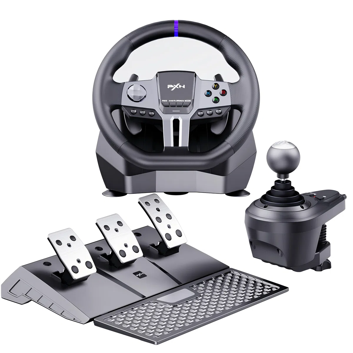 PXN V9 GEN2 Volante para PC, Volante para PS4 con Palancas de Cambio, Pedal con Efecto Hall, Palanca de Cambios 6+R, App, Volante de Carreras para Xbox Series X/S, Xbox One, PC, PS4, PS3
