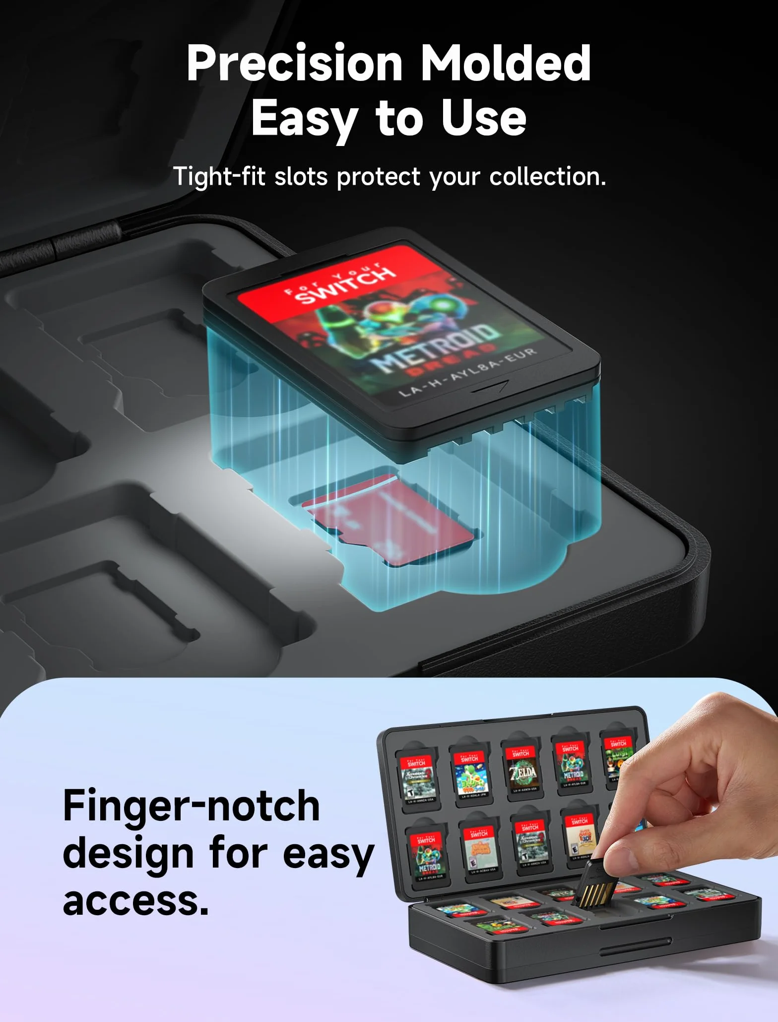 JSAUX Caja para Tarjetas de Juego Compatible con Nintendo Switch 2 (2025), Switch OLED y Lite, Game Card Case Estuche rígido para 40 Cartuchos y Tarjetas Micro SD, Accesorio para Switch – Negro