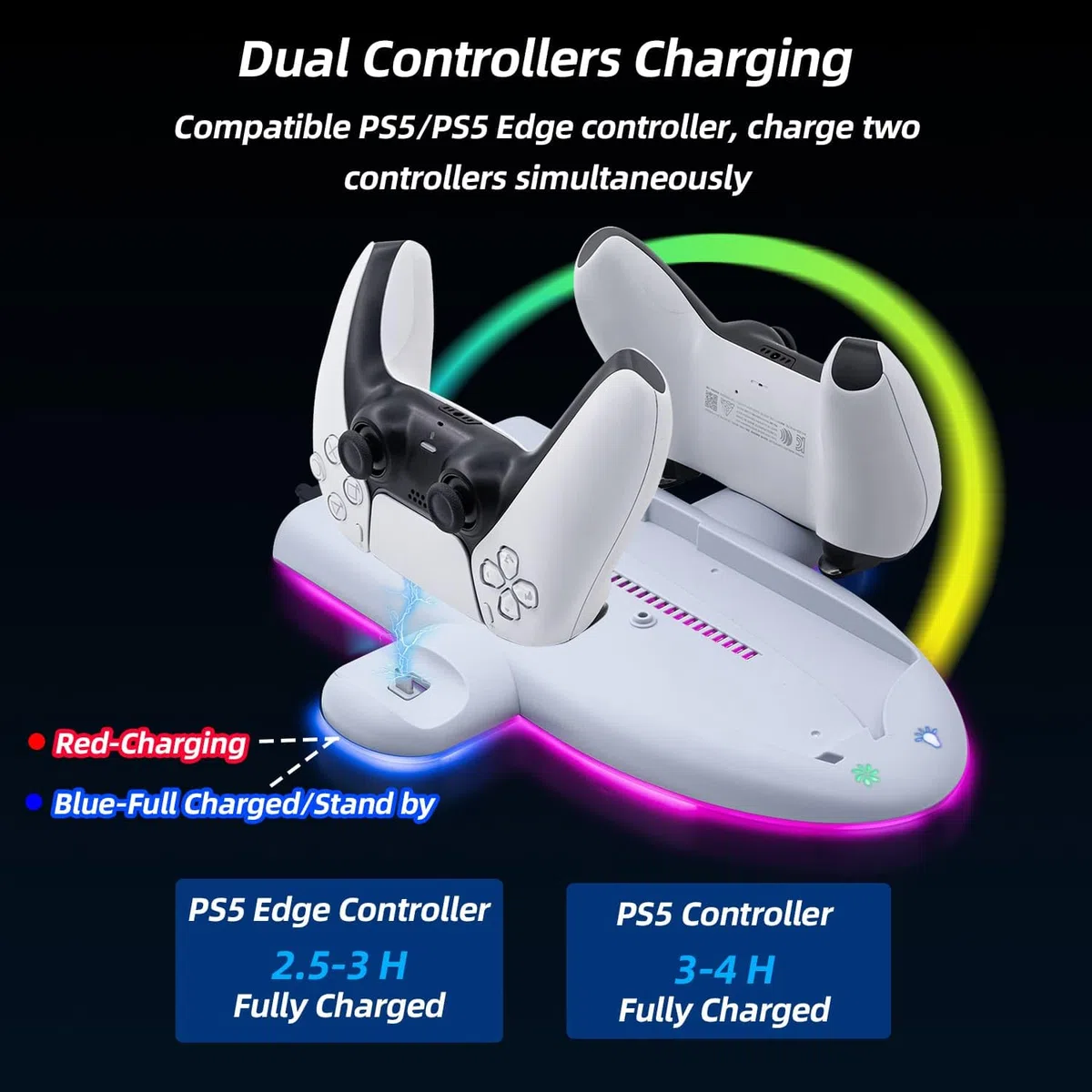 Mcbazel Stand para PS5 Slim, Base de Enfriamiento RGB de 3 Velocidades, Estación de Carga Dual para Controladores con Función de Memoria.(No para PS5/PS5 Pro)