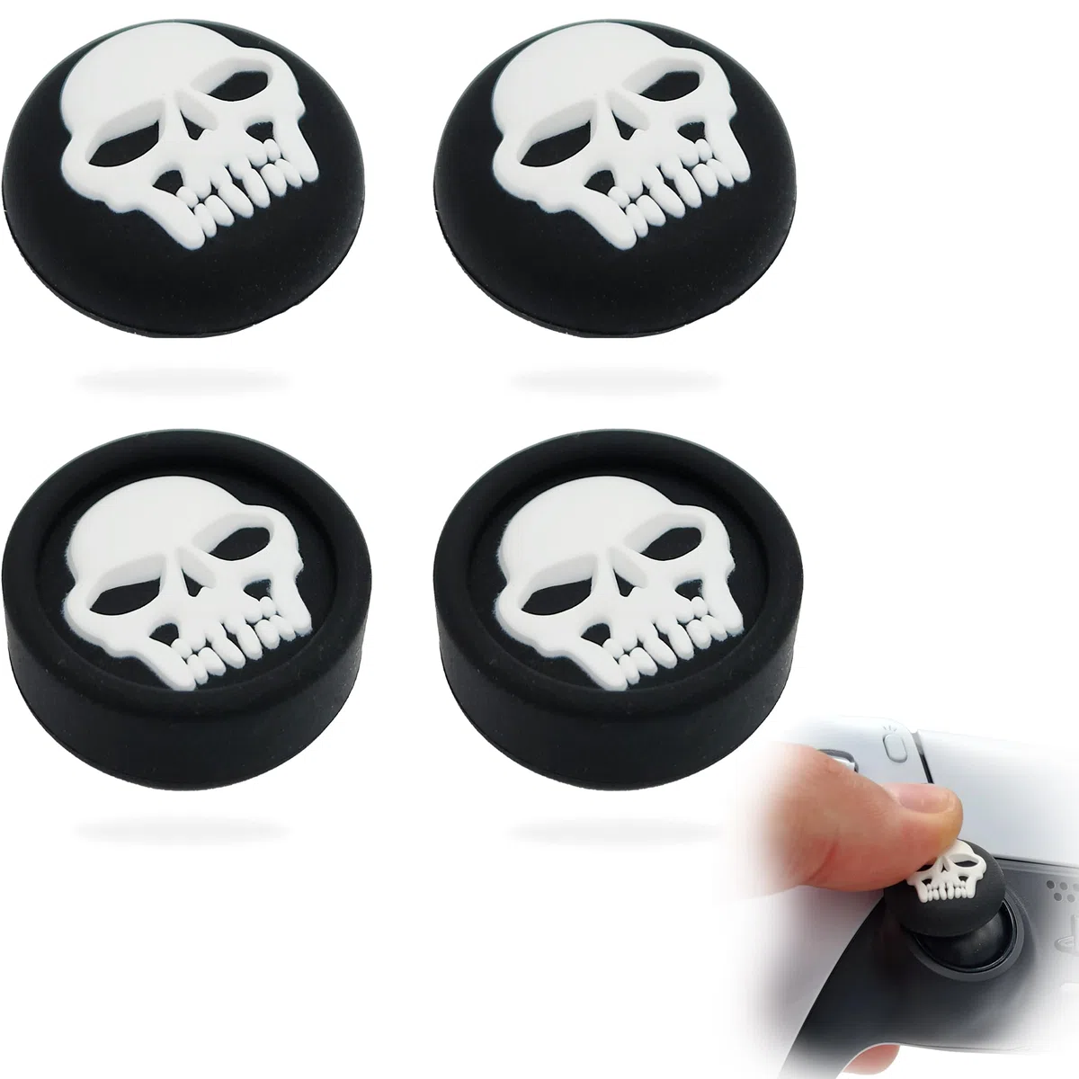 MatoSan® 4 Tapas de Calavera, Agarre para PS4 y PS5, Accesorios para Controlador, Silicona Compatible con Xbox One Series y PS5 Edge Controller