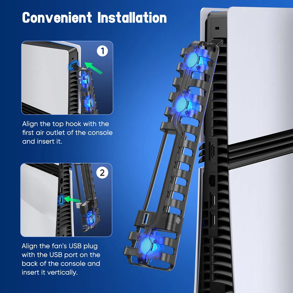 FASTSNAIL Ventilador de refrigeración para consola PS5 Pro/Slim, velocidad automática del ventilador ajustable por temperatura, encendido y apagado automático y modo manual, 3 ventiladores de alta