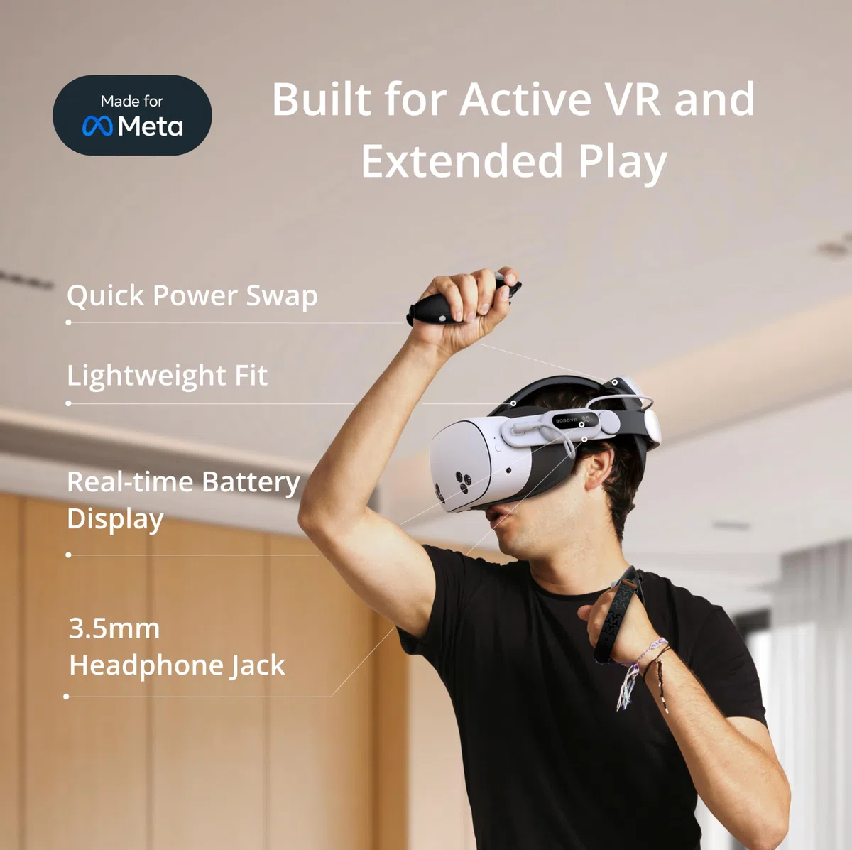 BOBOVR E3 Pro Batería Correa para la Cabez,Compatible con Meta Quest 3S/Quest 3,Batería de Carga rápida Intercambiable en Caliente de 10000 mAh y expansión de Audio de 3,5
