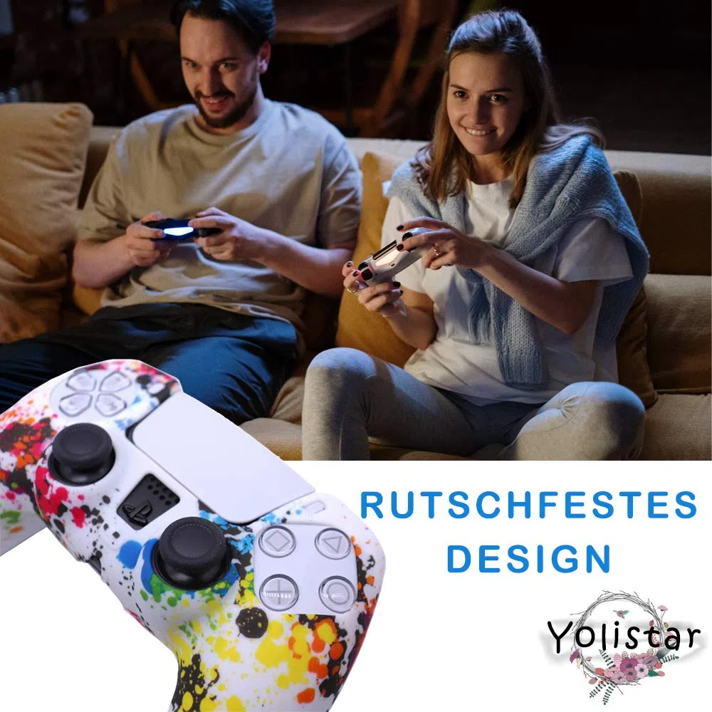 Yolistar - Carcasa para mando PS5 DualSense, funda de silicona flexible sin límite x 1 (blanco Camuflaje) con 4 asas de pulgar compatible con Sony Playstation 5