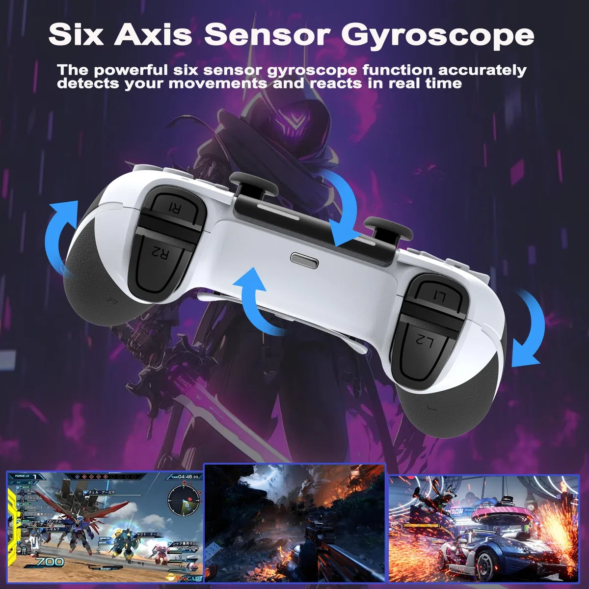 RCCBOOST Mando Inalámbrico para PS4, Mando PS4 con Conector para Micrófono y audio, Mando P4 con Doble Vibración y Giroscopio de Seis Ejes, Macro, Turbo, Pantalla Táctil, Batería de 800mah