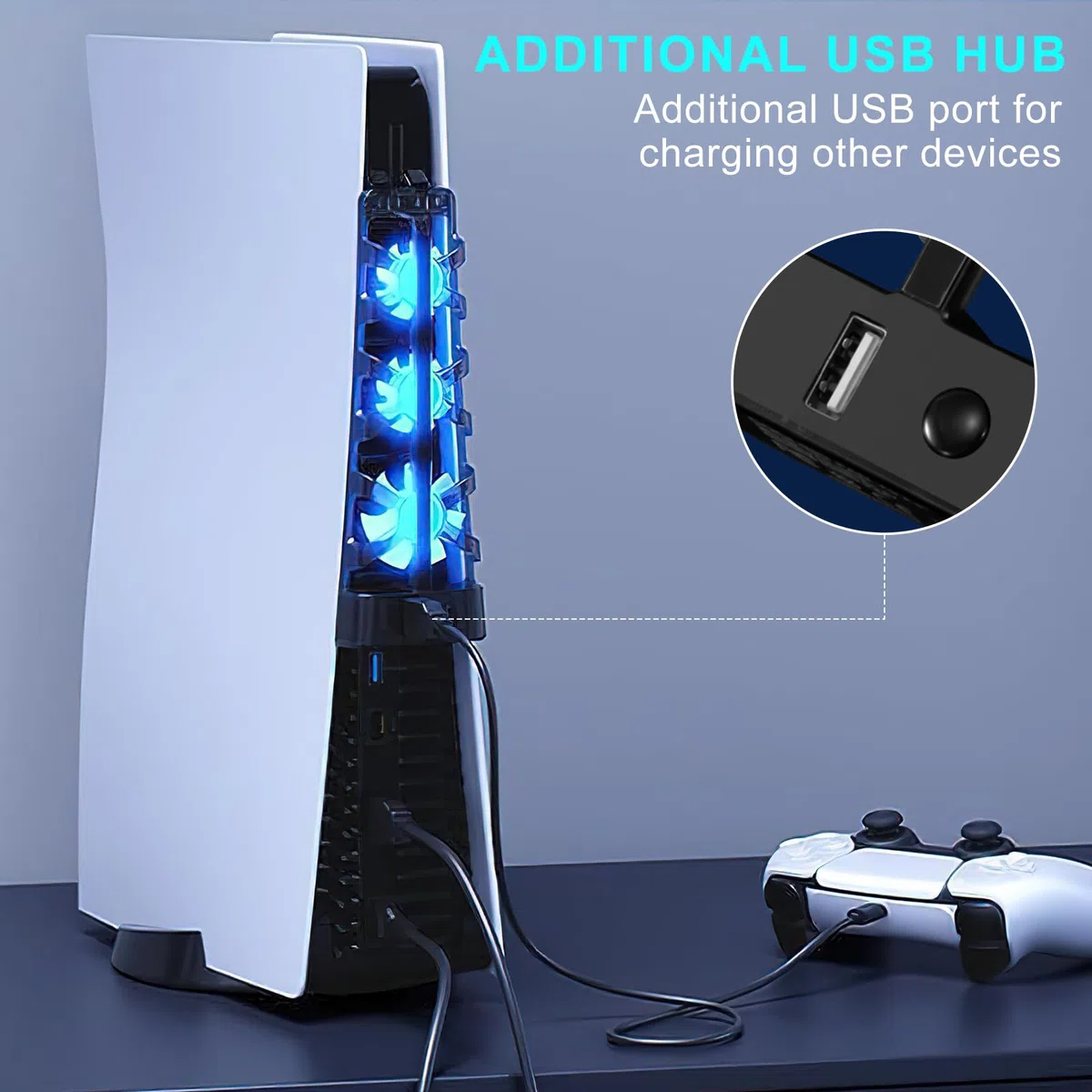 Ventilador para PS5 Ventilador de Refrigeración para PS5 Consola con USB Externo y 3 Ventiladores compatible con PlayStation 5 Disco y Digitales