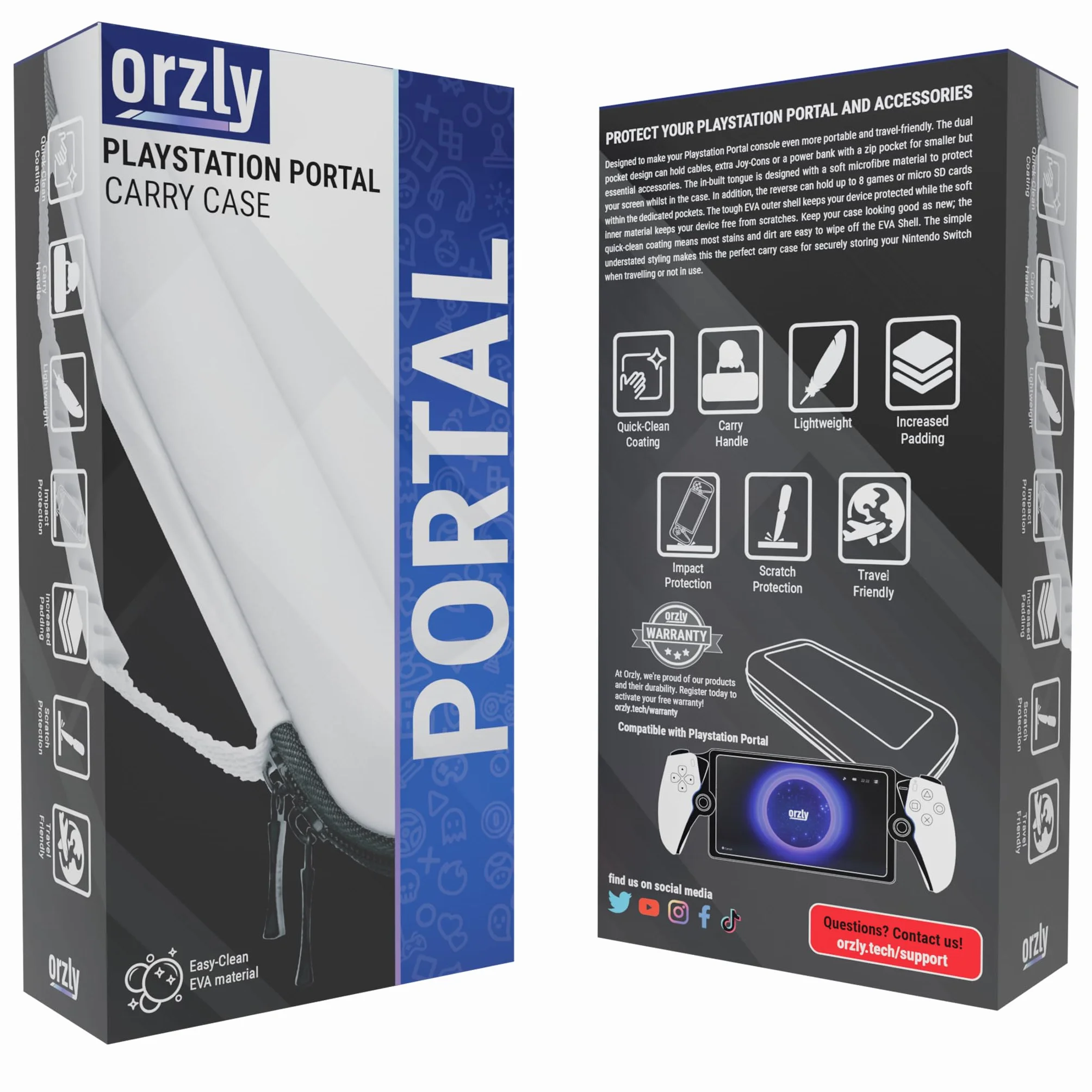 Orzly Estuche de Transporte para Reproductor Remoto PlayStation Portal, Accesorios para Consola PS5, protección para Viajes y Almacenamiento, Cargador de Auriculares Blanco/Negro - Edición de Regalo