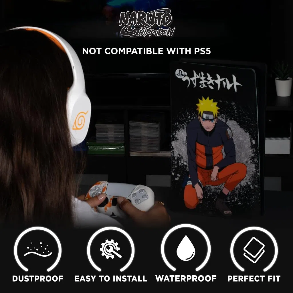 Konix Naruto Shippuden Carcasa Protectora para Consola PS5 Slim - Silicona - Antigolpes - Antirayaduras - Motivo Naruto - Negro