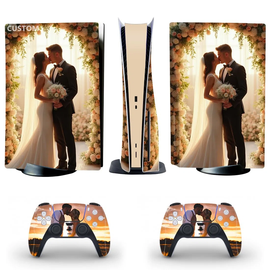 Fundas de vinilo personalizadas para controlador y consola de PS5 versión de disco con tus propias imágenes, calcomanía personalizada para PS5 estándar