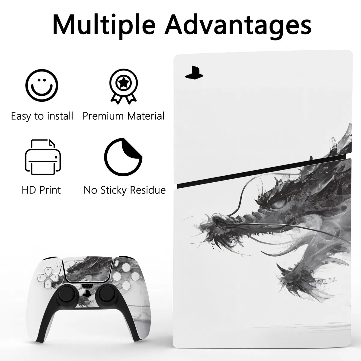 PlayVital Pegatina de Vinilo para ps5 Slim Disc Edición - Adhesivo Completo para Consola, Mando, Auriculares, Estación de Carga y Control Remoto, Skin Personalizada (Dragón De Bruma)