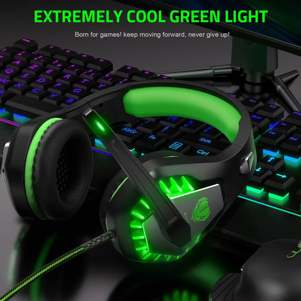 Pacrate Auriculares para Videojuegos 2023 - PS4 PS5 PC Xbox One, Xbox Series X - LED Clarity Sound con Micrófono de Cancelación de Ruido de 3,5 mm (Negro Verde)