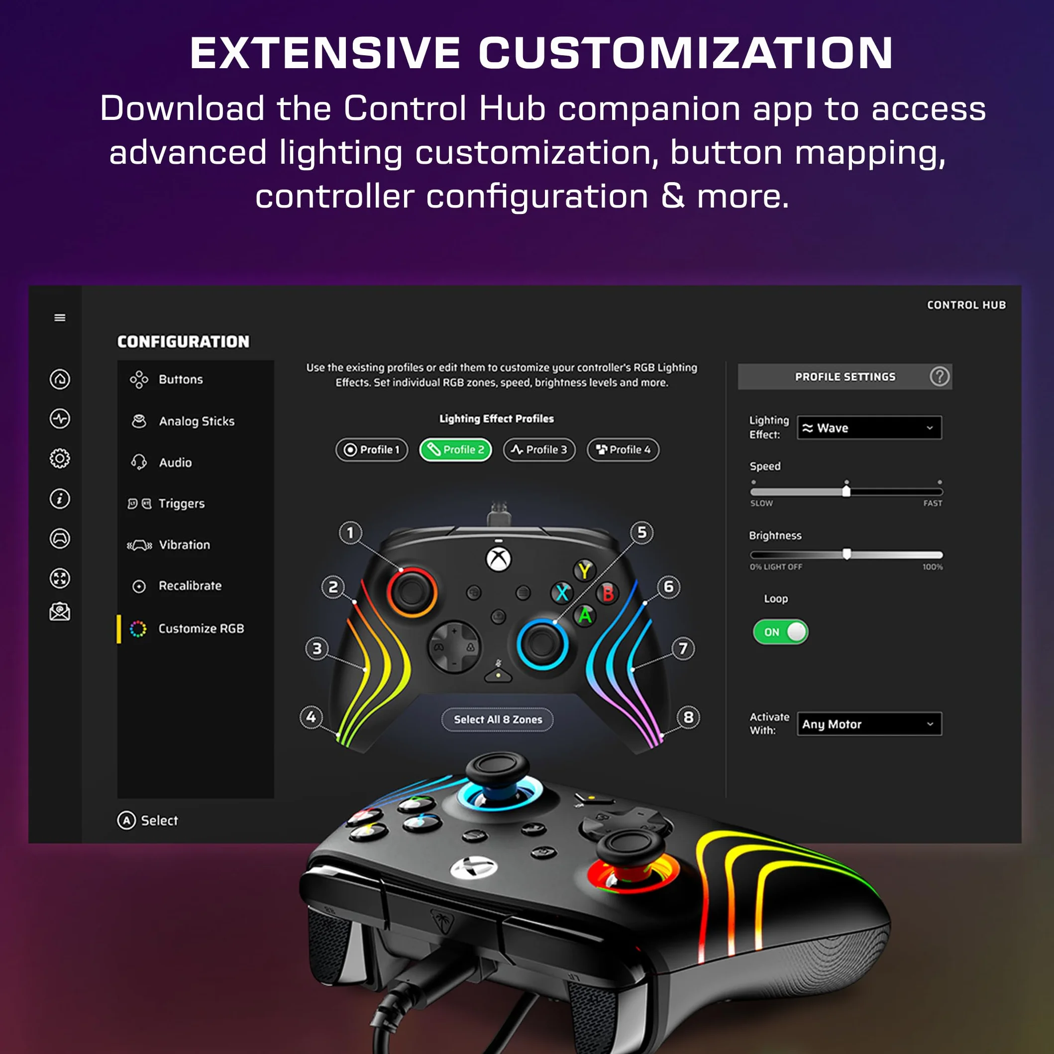 Turtle Beach Afterglow Wave Mando Negro con Cable RGB - con Licencia para Xbox Series XS, Xbox One y Windows - Botones programables, disparadores de Efecto Hall, Controles de Audio