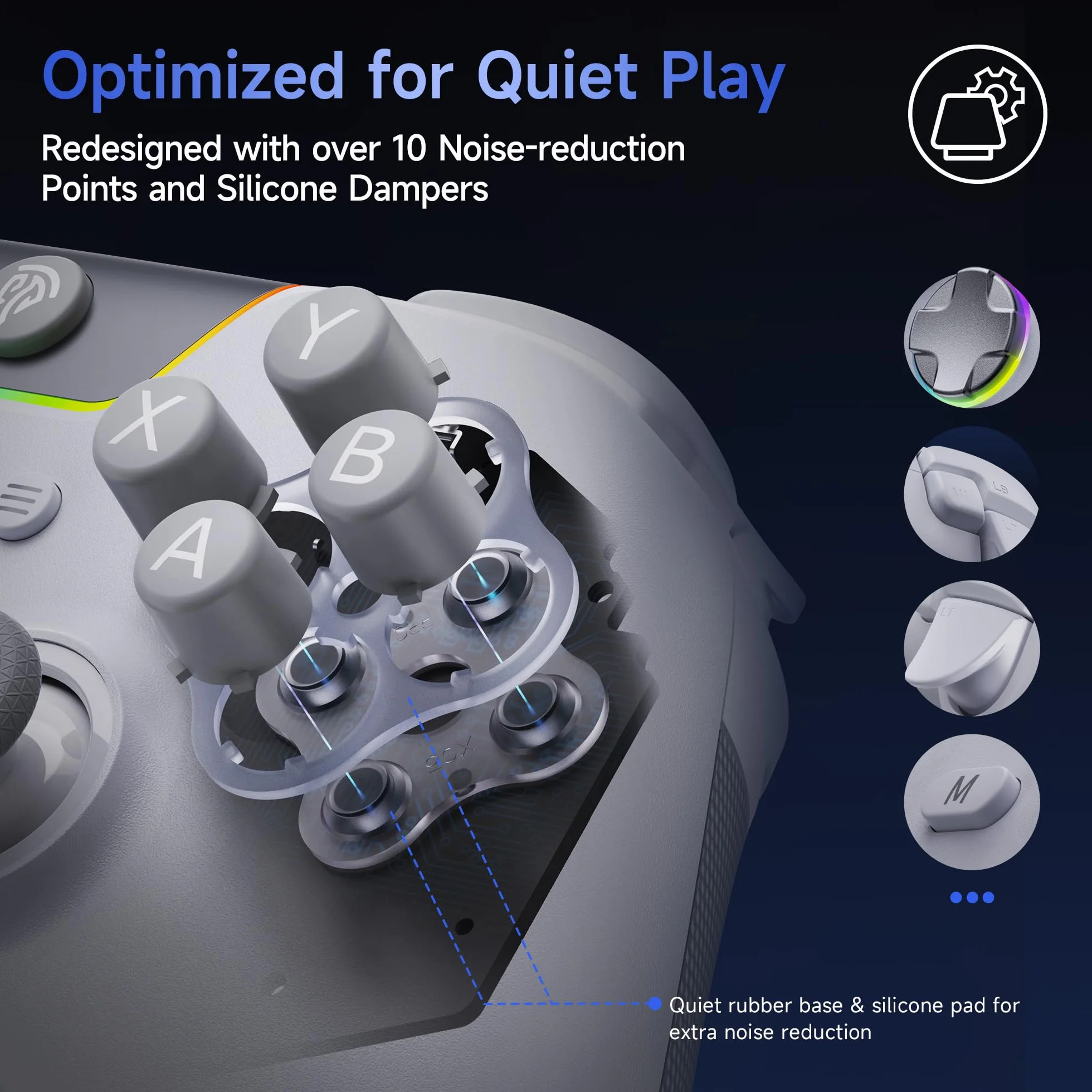 EasySMX X05 Pro Mando Inalámbrico para PC – Botones Silenciosos Mejorados, Gatillos de 2 Etapas, Joysticks Hall, Sondeo 1000Hz, Batería 1000mAh, 2.4G, Multiplataforma PC/Switch/Android/iOS, Blanco
