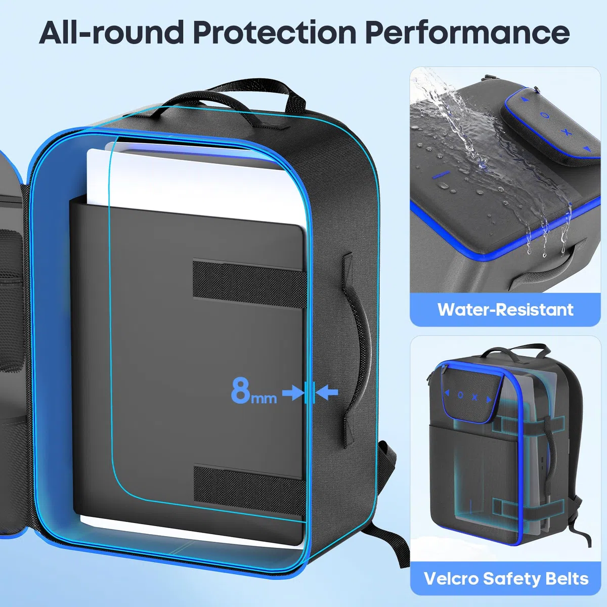 Mochila de Transporte para Consola PS5/Slim/Pro, Bolsa de Almacenamiento para PS5 de Gran Capacidad para Portátil de 16'', Funda para PS5 Accesorio para Mando P5, Auriculares y Discos