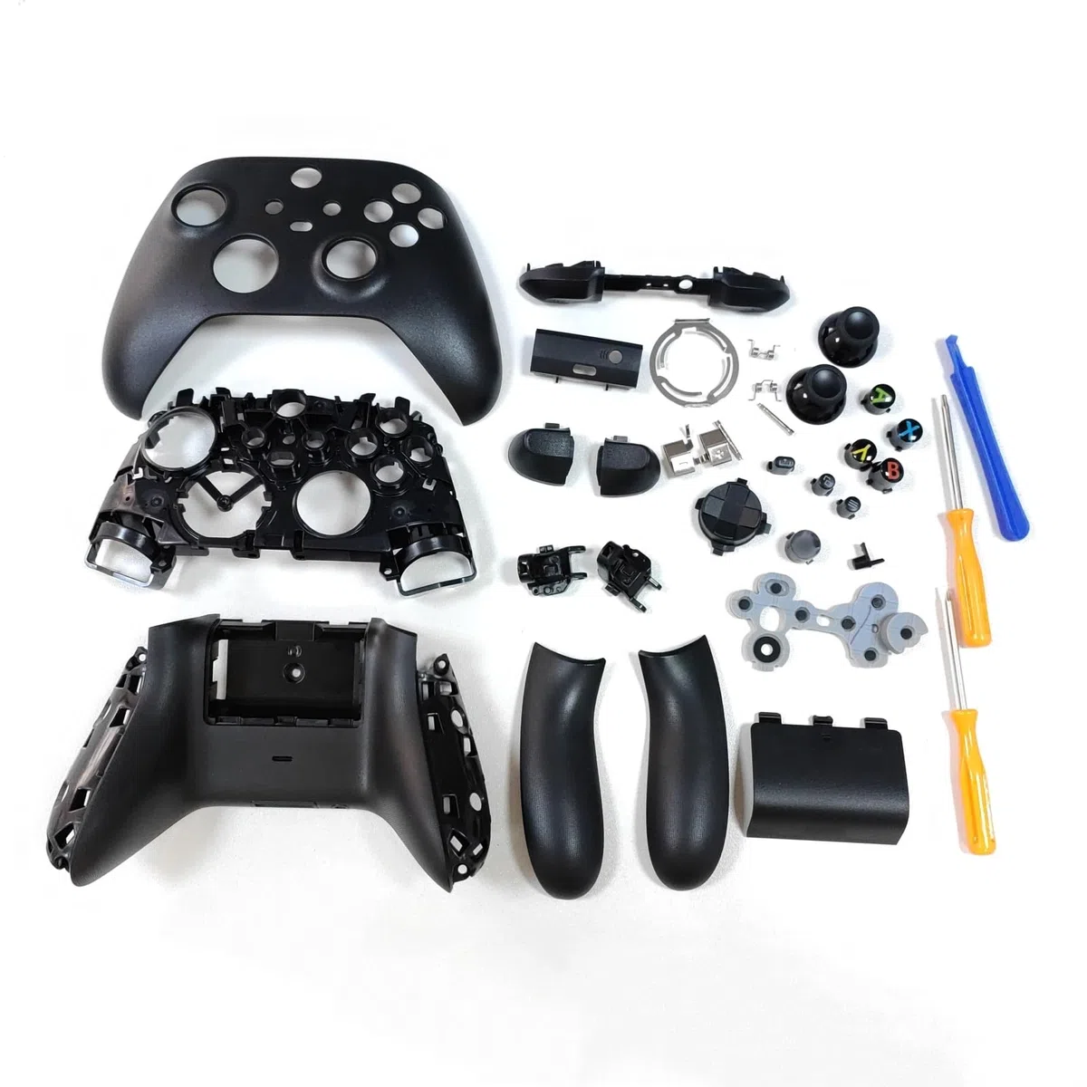 Carcasa de Repuesto para Xbox Series X/S Controller - Kit de Carcasa Completa Incluye Funda de Cáscara Marco Central Rieles Laterales Botones ABXY Parachoques LB RB Accesorios (Negro)