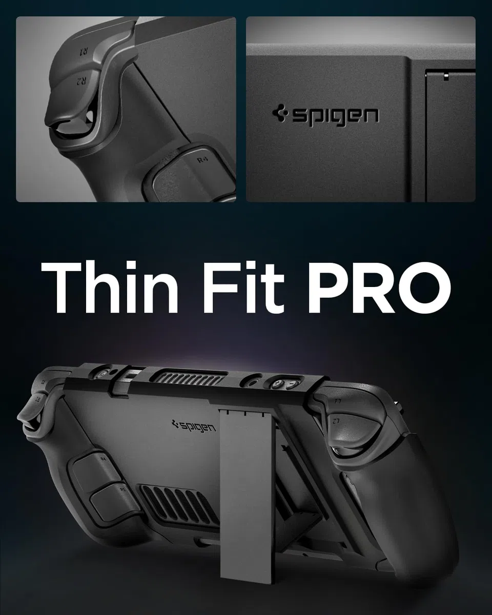 Spigen Thin Fit Pro Carcasa Protectora con Soporte Compatible con Steam Deck LCD (2022) Steam Deck OLED (2023) - Negro