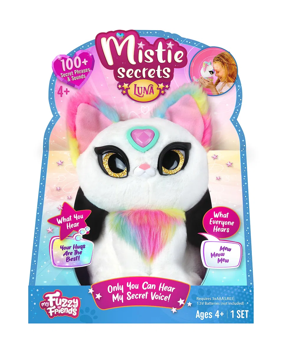 Mistie Secrets, Peluche Interactivo con Funciones electrónicas, Habla en francés, Solo tú Puedes Escuchar Sus Secretos, Corazón mágico, Modelo Luna, para niños Desde 4 años, MY0000