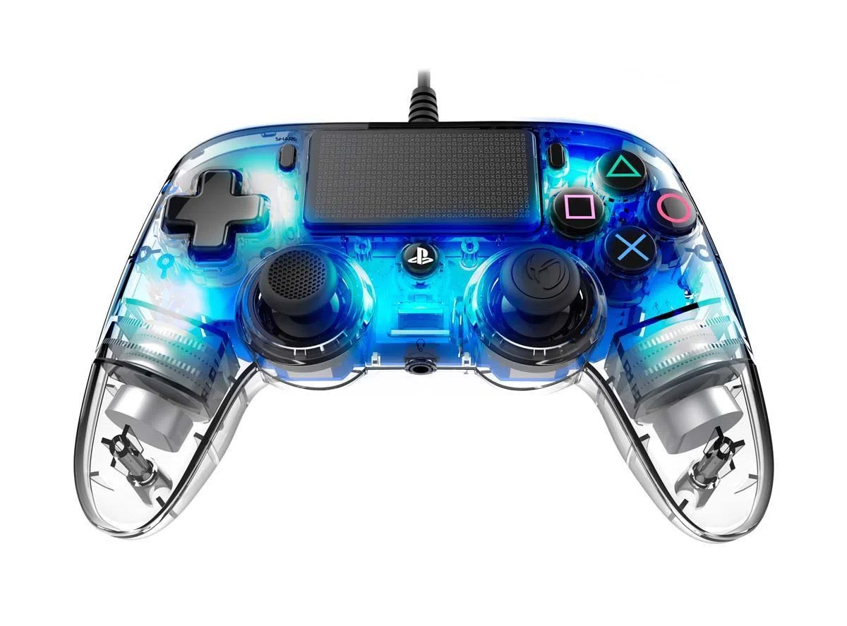 Nacon - Compact Mando con licencia Oficial Sony para PS4 y PC, Gaming Controller con Cable - Azul Retroiluminado