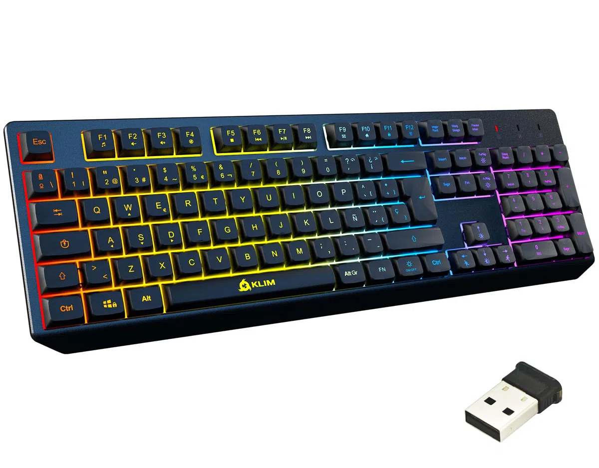 KLIM Chroma Wireless - Teclado inalámbrico Gaming - Nuevo - Teclado Gaming Ligero, Duradero, resiste al Agua, ergonómico, silencioso - Teclado Gamer PC PS4 PS5 Xbox One Mac - Negro