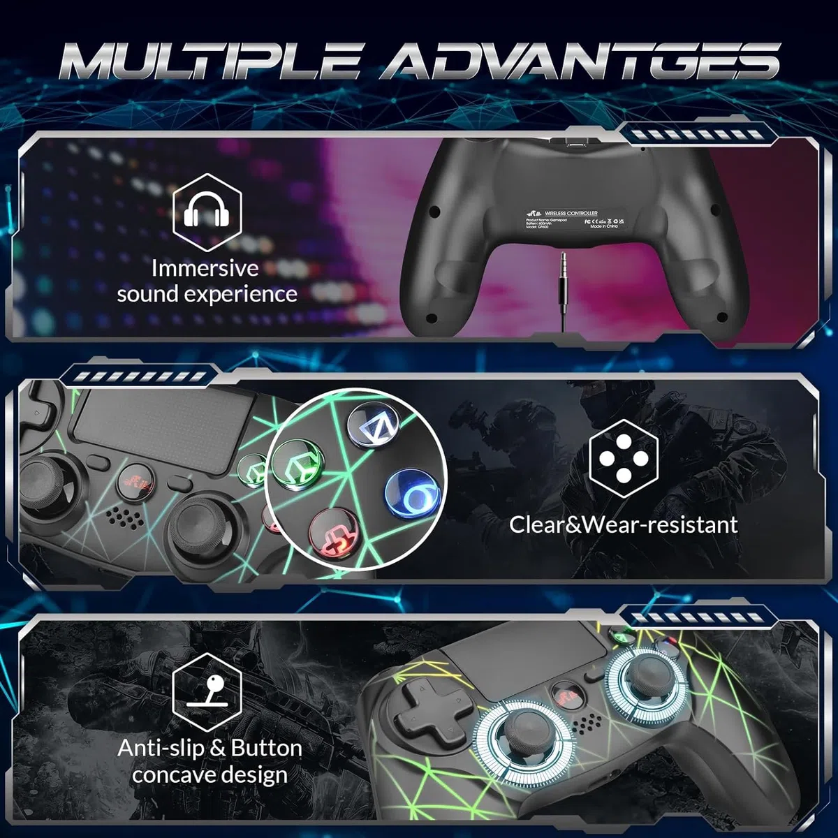 Rii GP600 Wireless Controller para PS4. Mando Gaming bluetooth con sistema de detección de 6 ejes y vibración de doble motor para PS4/Android/Windows.