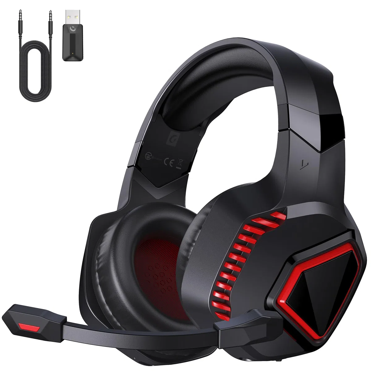 Cascos Gaming Inalambricos para PS5/PC/Switch/Mac, Auriculares Inalámbricos con Micrófono Ajustable, Cancelación de Ruido, Conexión de Baja Latencia de 2,4 GHz, Bluetooth 5.2, Duración 40Hr+