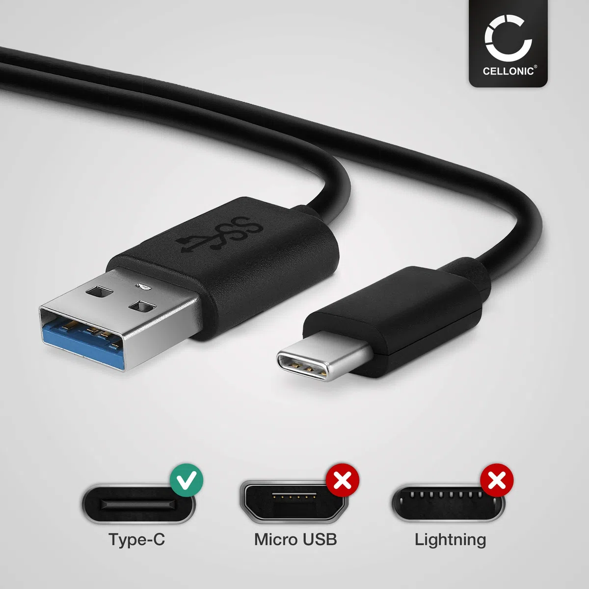 CELLONIC Cable de datos USB PVC 1m para mando/consola compatible con Microsoft Xbox Series X, Series S/One Elite Controller 2 Cable carga USB A Standard USB a USB C Type C 3A