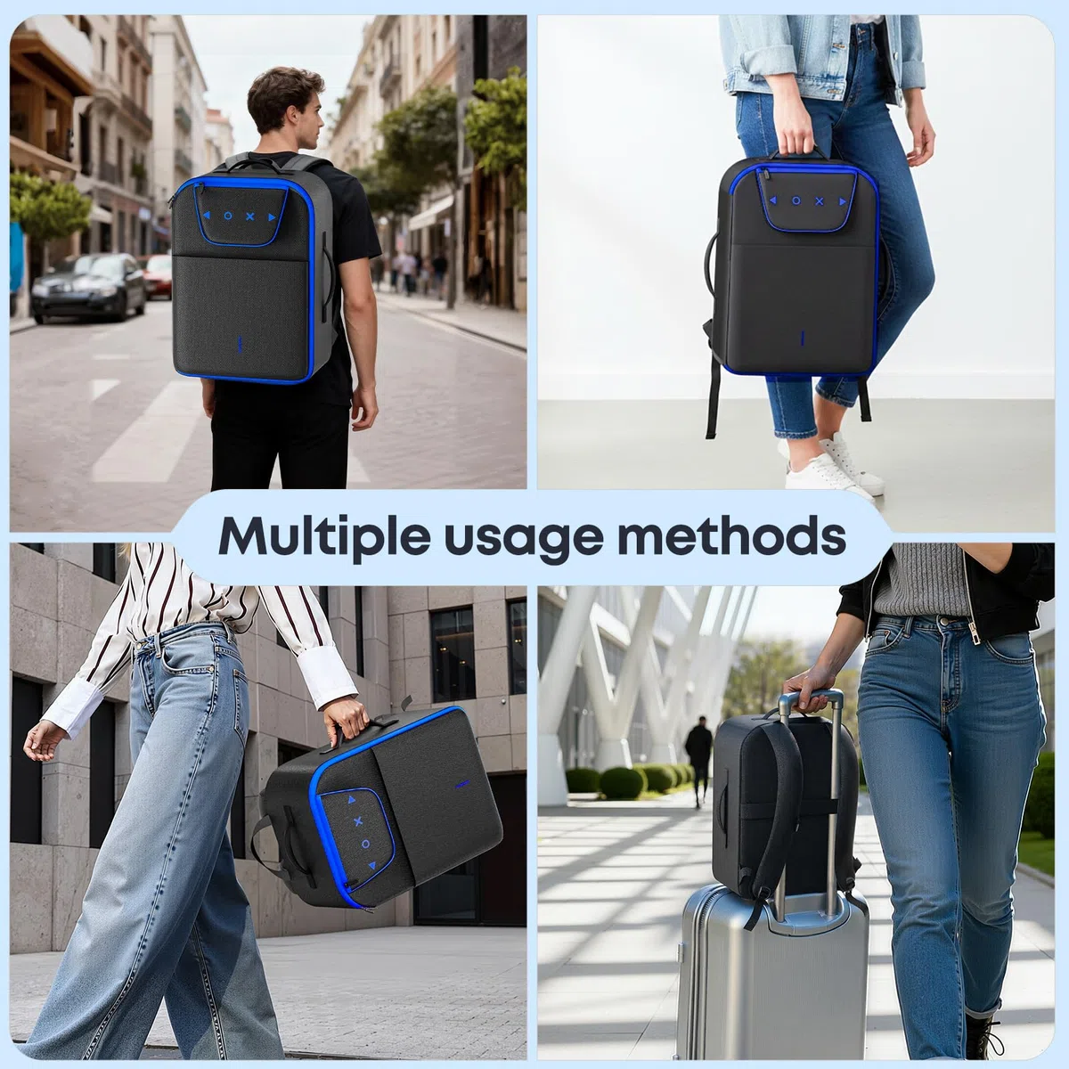 Mochila de Transporte para Consola PS5/Slim/Pro, Bolsa de Almacenamiento para PS5 de Gran Capacidad para Portátil de 16'', Funda para PS5 Accesorio para Mando P5, Auriculares y Discos