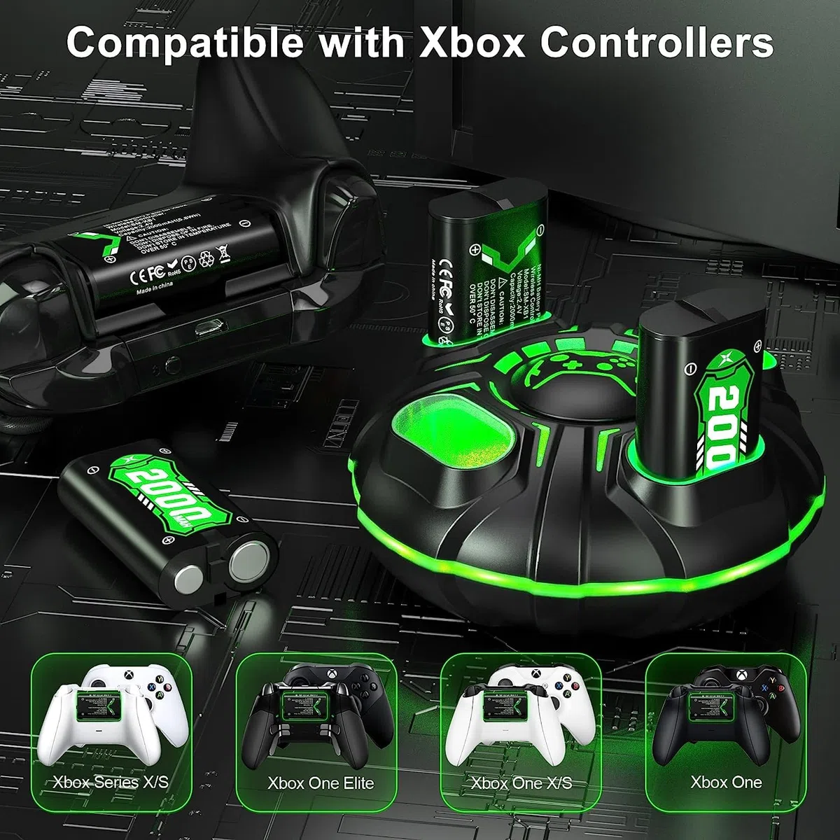 4 * 4800mWh(2000mAh) Batería para Xbox One/One S/X/Xbox Series X/S, Carga Rápida de 2.5 Horas Batería para Xbox Series X/S/Xbox One/One S/X/One Elite
