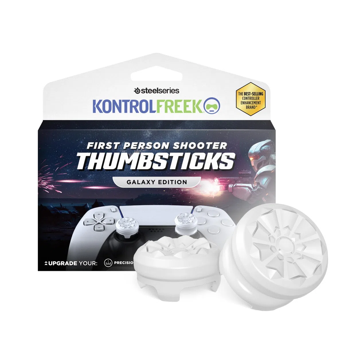 KontrolFreek FPS Freek Galaxy para PlayStation 4 (PS4) y PlayStation 5 (PS5) | Performance Thumbsticks | 1 Altura elevada, 1 Altura media | Blanco.