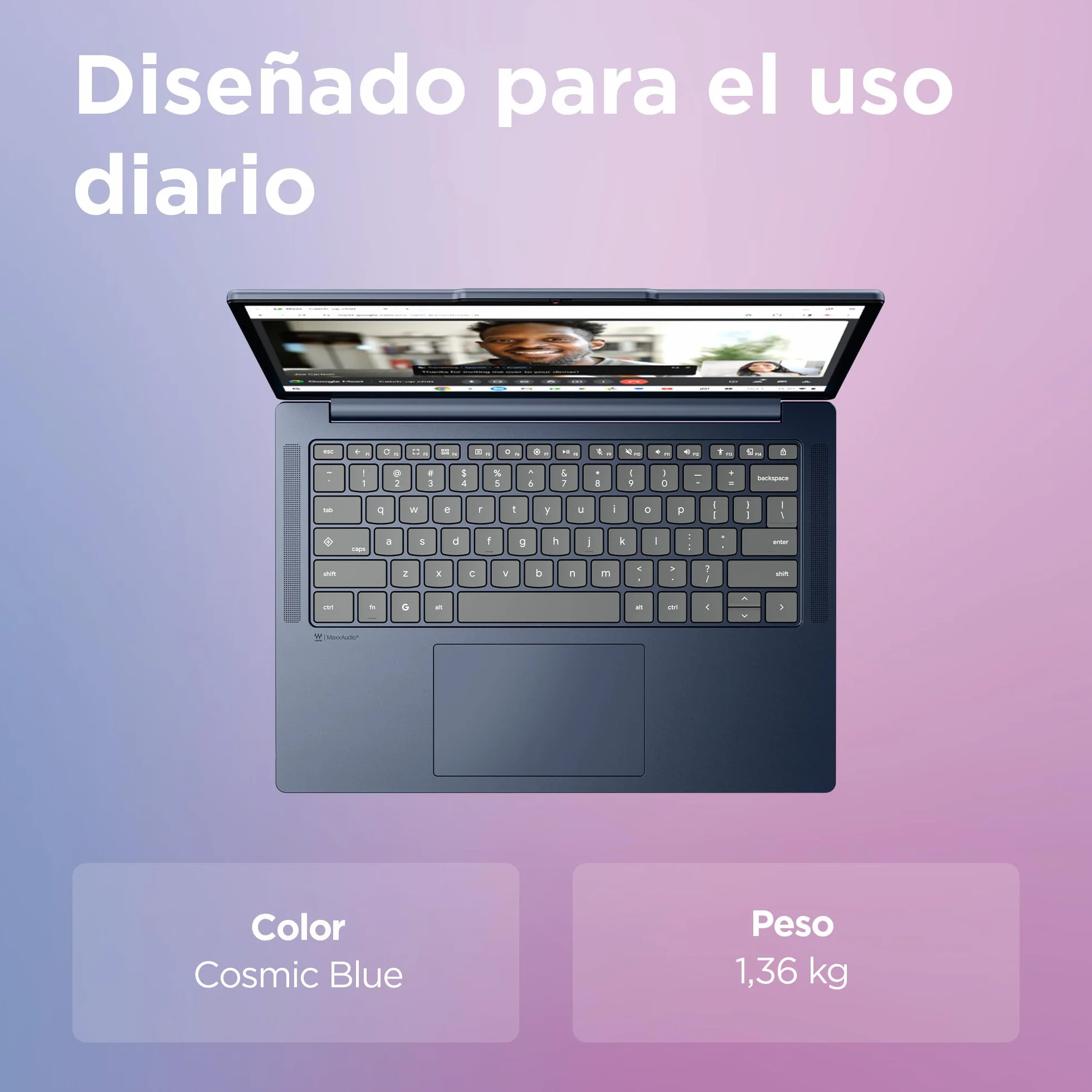 Lenovo Chromebook Gen 11 - Ordenador Portátil 14" WUXGA (MediaTek Kompanio 540, 8 GB RAM, 128 GB UFS 2.2, ChromeOS) QWERTY Español, Azul + 3 Meses Google AI Pro con Gemini Pro y 5TB