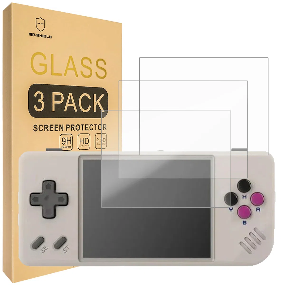 Mr.Shield Protector de pantalla compatible con Anbernic RG28XX [vidrio templado] [paquete de 3] [vidrio japonés con dureza 9H]