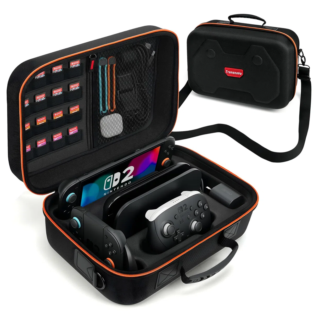 Funda Grande Compatible con Nintendo Switch 2 2025, Estuche Rígido de Transporte con 16 Ranuras para Tarjetas, Funda Protectora Antigolpes para la Consola Switch 2 y Otros Accesorios Switch 2