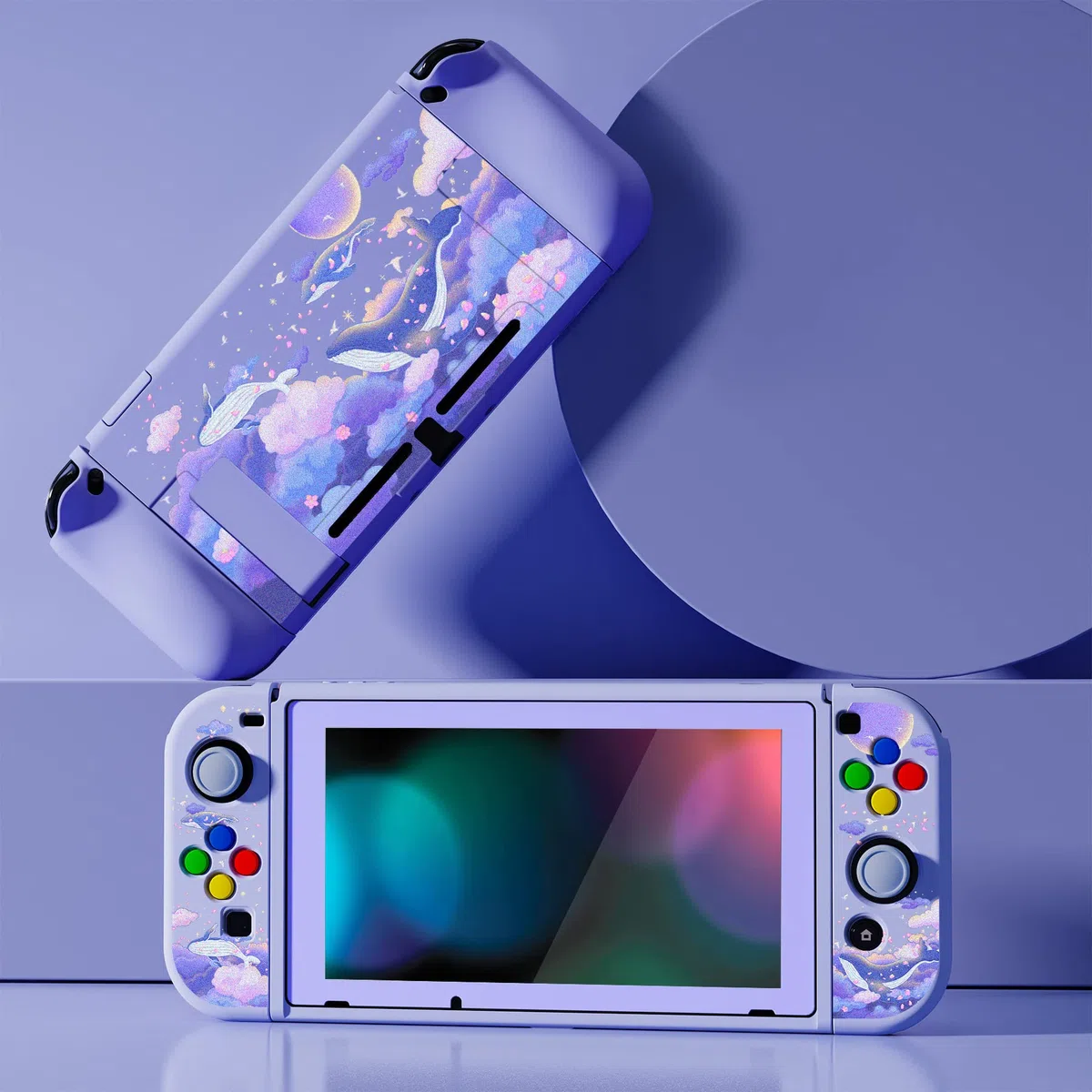 PlayVital ZealProtect Funda Protectora Suave para Nintendo Switch Accesorios Carcasa con Protector de Pantalla & Tapas de Agarre para el Pulgar & Pegatinas de ABXY Dirección Botón(Ballena en Sueño)