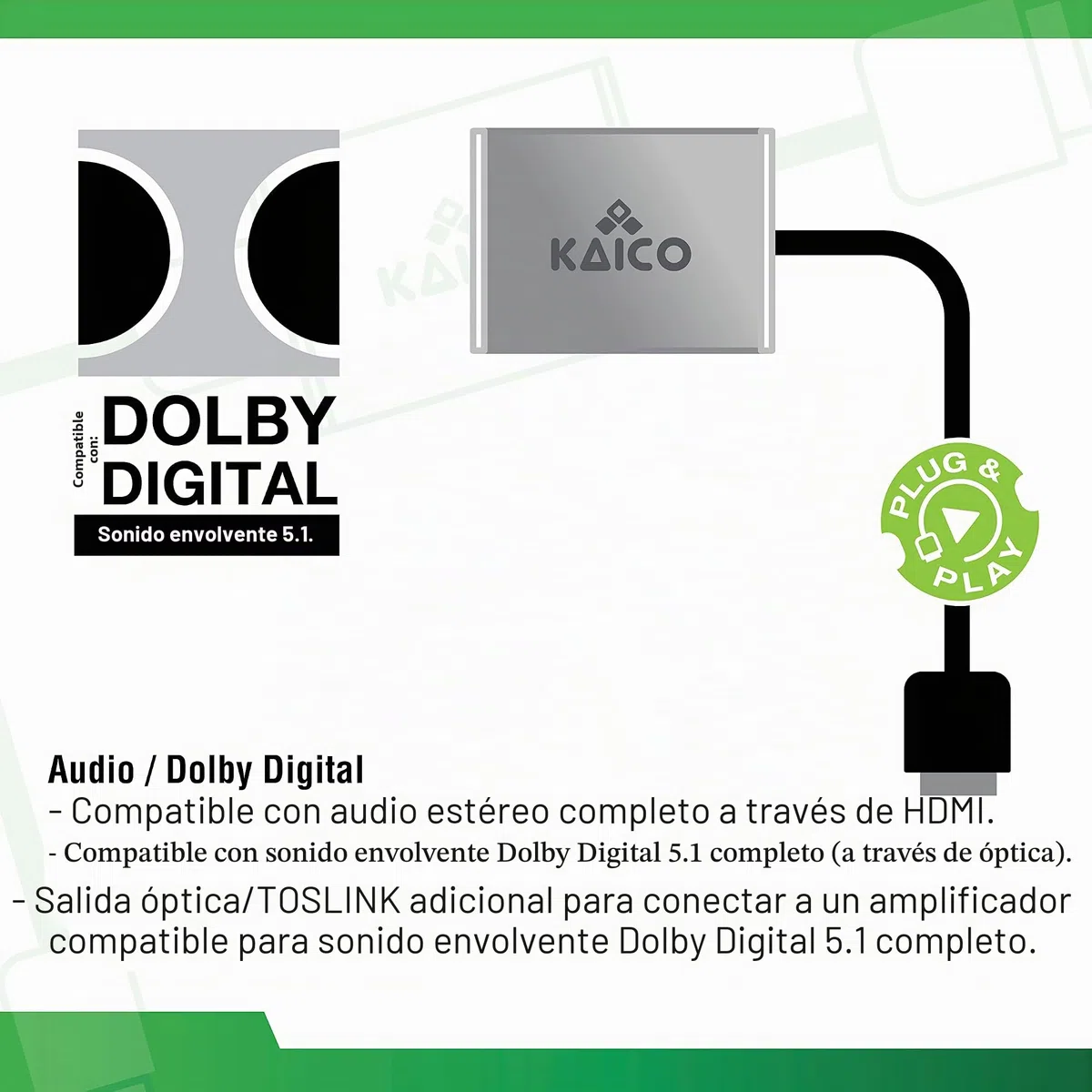 Kaico Original Xbox a HDMI Convertidor - Dolby Digital 5.1 a través de Puerto óptico - HD Link Cable para OG Xbox - Compatible con Xbox Original - Puerto Toslink para