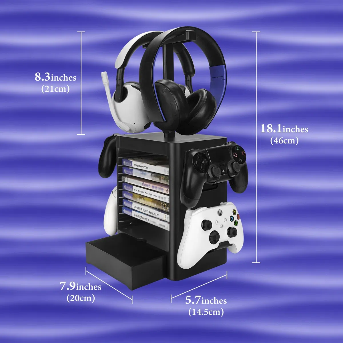 GEEKRIA Soporte de Almacenamiento multifunción para Juegos Compatible con PS5/PS4/XBOX Series X/Xbox One/Nintendo Switch, Estante para Discos de Juegos y Soporte para Controlador/Auriculares (Negro)