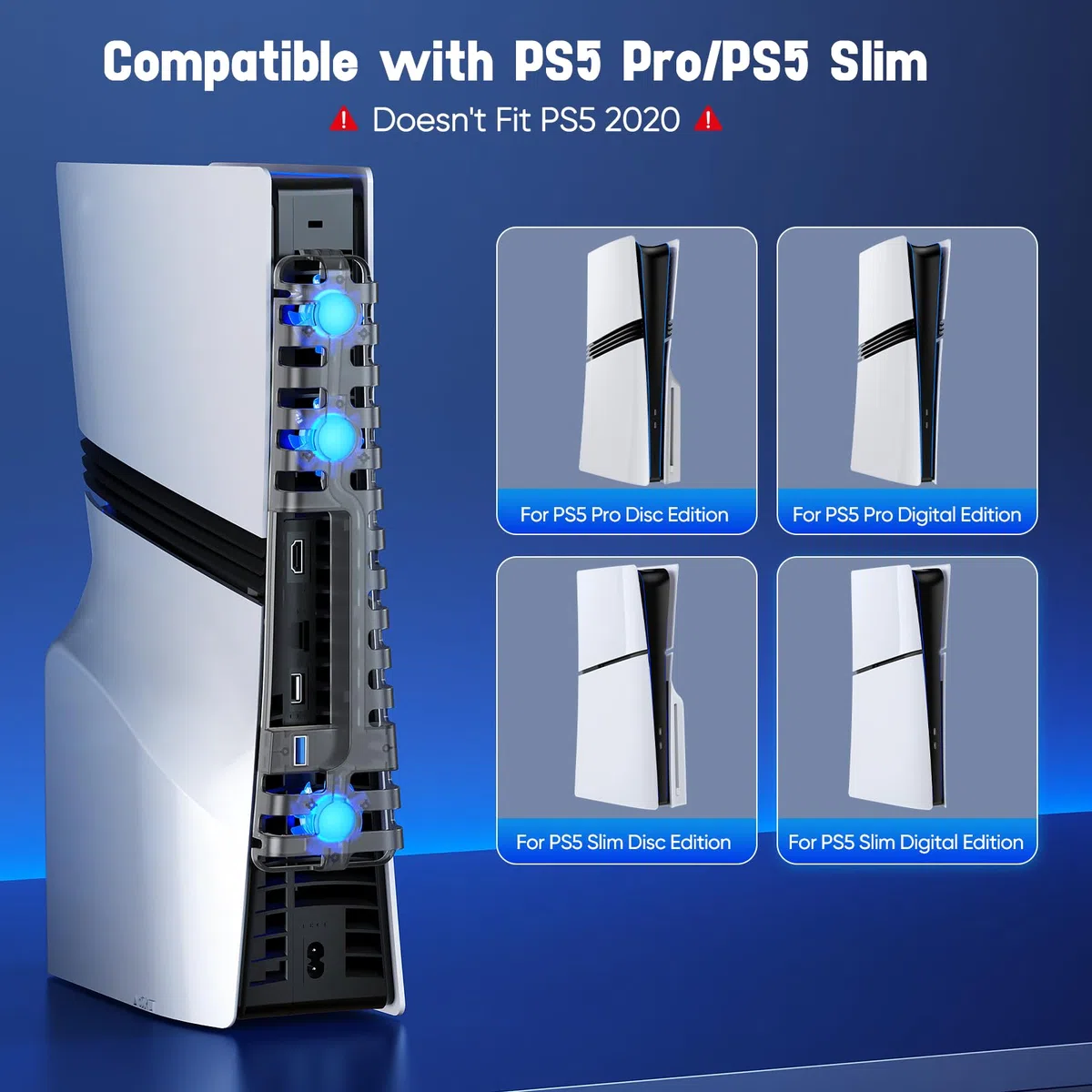 FASTSNAIL Ventilador de refrigeración para consola PS5 Pro/Slim, velocidad automática del ventilador ajustable por temperatura, encendido y apagado automático y modo manual, 3 ventiladores de alta